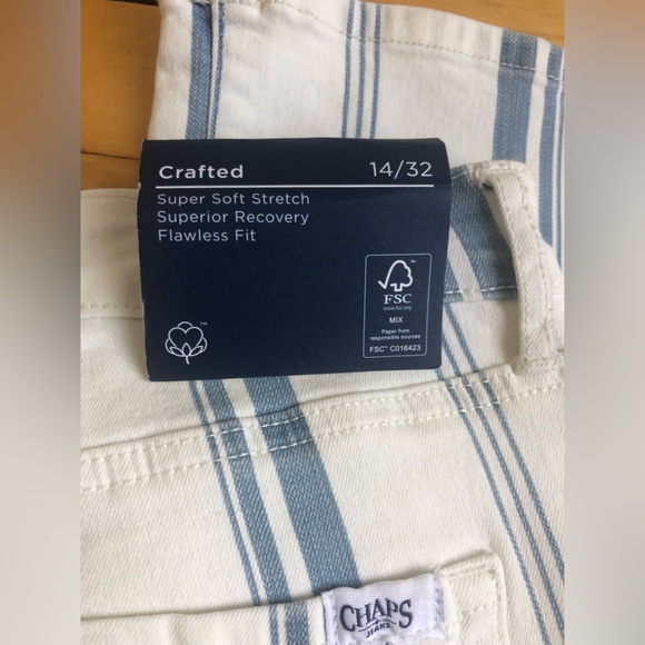 NWT CHAMPS Blue White Striped Jeans Flare Leg Size 14 32 Some Stretch Bootcut - Picture 12 of 12
